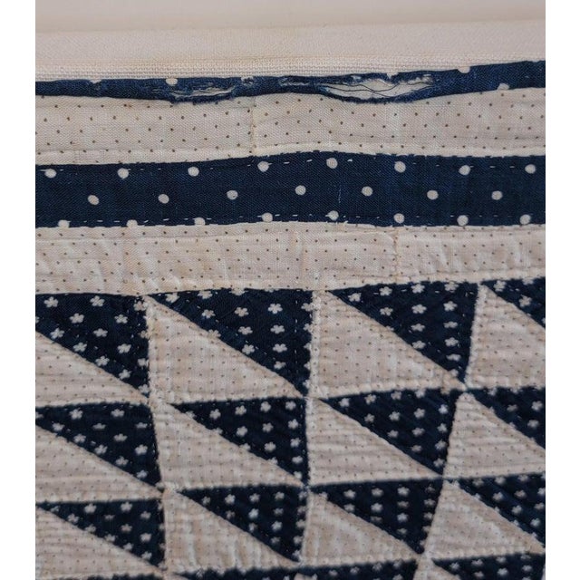 Folk Art 19thc Mounted Blue & White Flying Geese Mounted Crib Quilt For Sale - Image 3 of 7