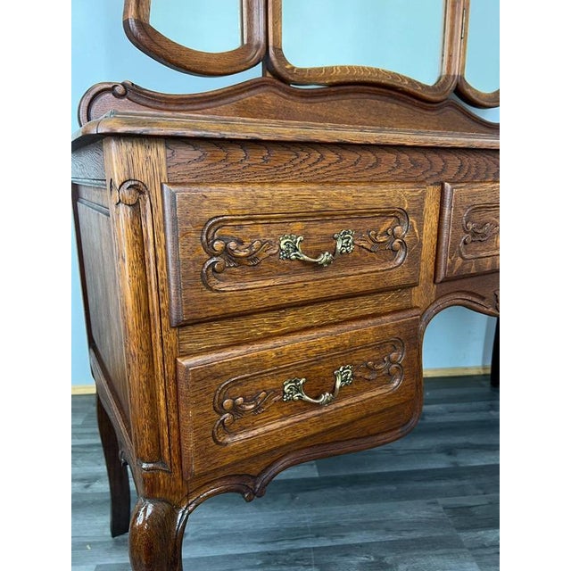 Vintage French Dressing Table with Mirror in Oak For Sale - Image 12 of 18
