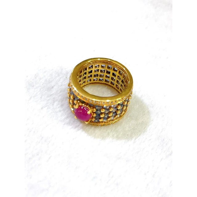 Bochic “Orient” African Ruby & Topaz Vintage Band Ring Set In 18 K Gold & Silver Natural African Ruby - 1 Carat (No Glass)...