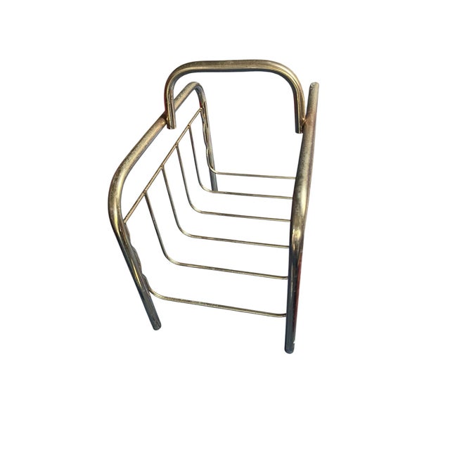 Vintage Brass Magazine Rack | Hollywood Regency Tubular Metal Newspaper Holder For Sale In Dallas - Image 6 of 7
