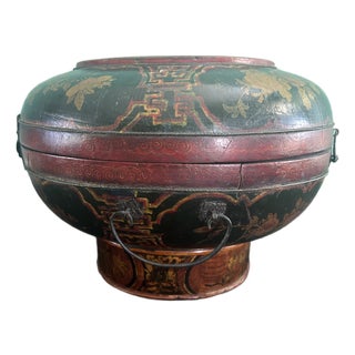 Late 19th-Century Chinese Polychrome Painted Bride Box With Iron Hardware, C. 1880–1900 For Sale