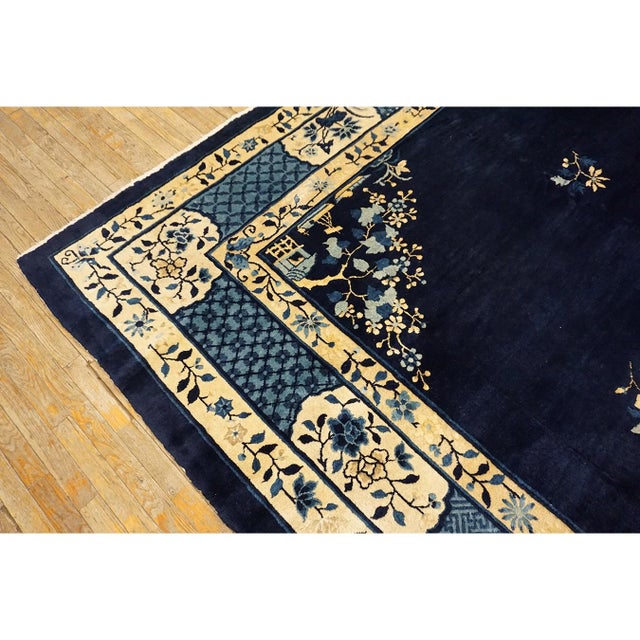 Chinese Rectangle 1900s Blue Knotted - Peking Antique Wool Room Size Rug, Circa Date: 1900s. This exceptional example of...