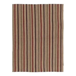 Vintage Persian Kilim in Crimson Red and Beige-Brown Stripes - Rug & Kilim For Sale