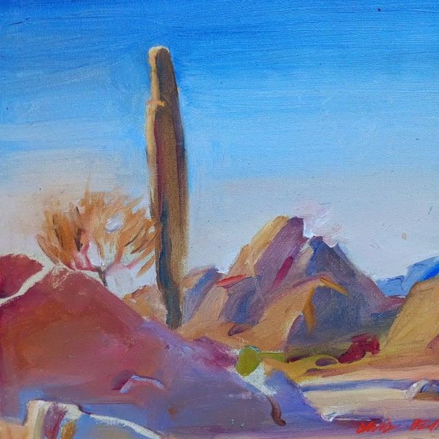 Cactus in the Desert Original Oil Painting For Sale - Image 4 of 5