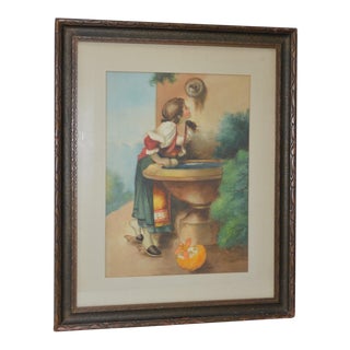 Early 20th Century Watercolor "Roman Girl at a Fountain" After Leon Bonnat For Sale