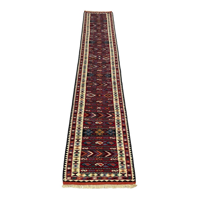 1980s Turkish Tribal Flat Weave Kilim Runner For Sale