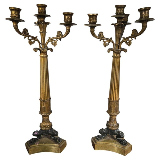 Goldenrod Antique French Chased Gilt Bronze Candleholder, 1870 For Sale - Image 8 of 8