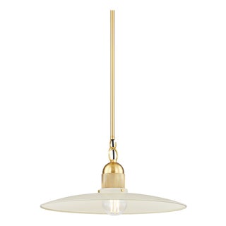 Mitzi Leanna 18.25 in. 1 Light Pendant in Aged Brass and Soft Cream Finish For Sale