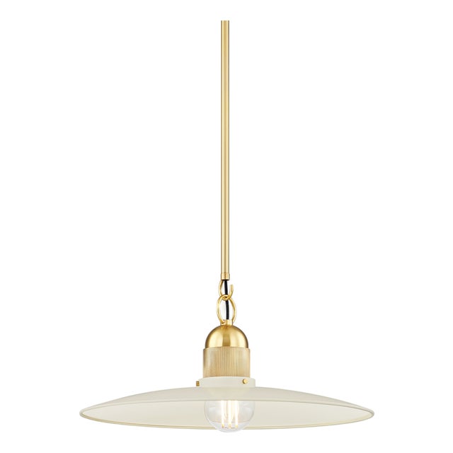 Mitzi Leanna 18.25 in. 1 Light Pendant in Aged Brass and Soft Cream Finish For Sale