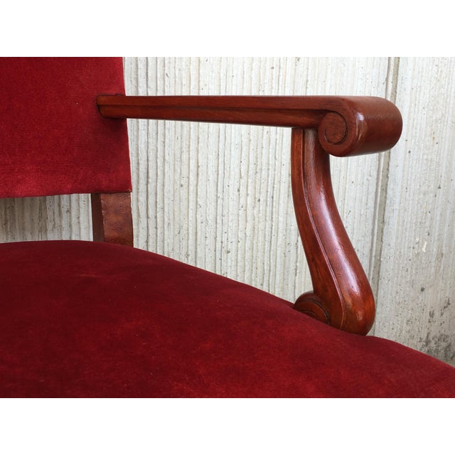 Wood 19th Century Spanish Revival High Back Armchair With Red Velvet Upholstery For Sale - Image 7 of 13