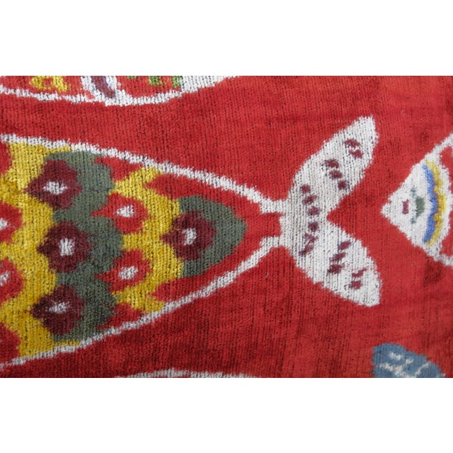 Hand Loomed Silk Velvet Lumbar Pillow Cover With Fish Motifs 16'' X 24'' For Sale - Image 4 of 6
