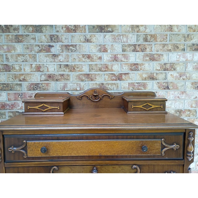 Antique Victorian Revival Chiffonier High Chest With Ornate Scrollwork, Circa 1910 For Sale In Santa Fe - Image 6 of 17