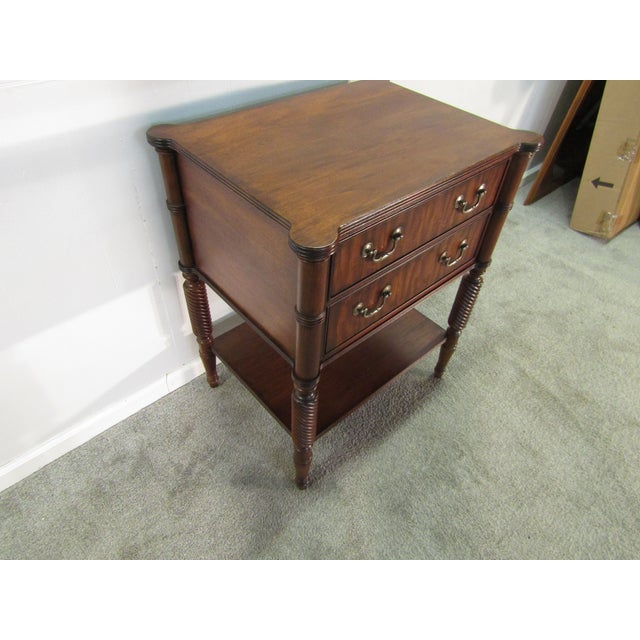 Item 87775: Ethan Allen solid mahogany nightstand Age: 2000's. Details: Dovetailed drawers. Condition: Very clean...