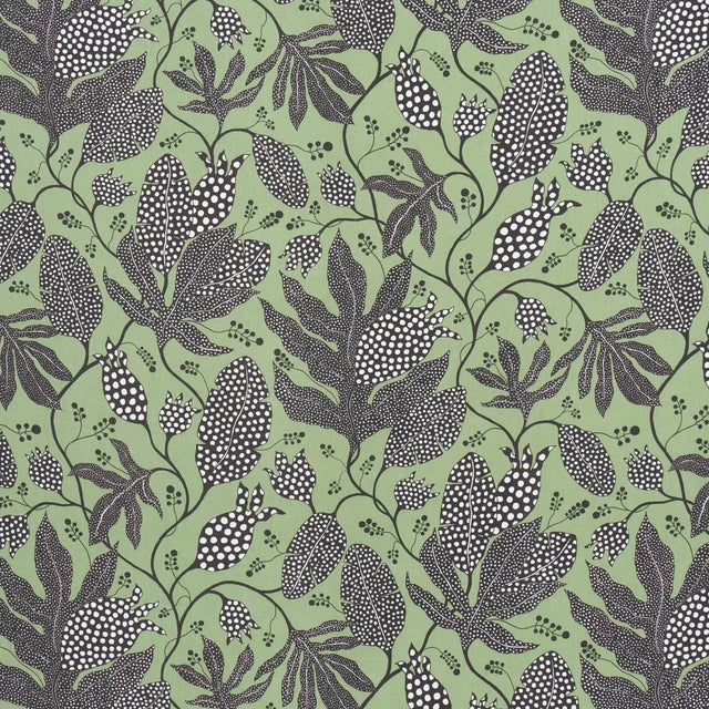 Schumacher x Marian Mcevoy Polka Dot Jungle Fabric In Black & Green For Sale