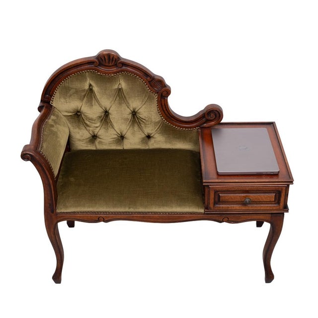 1960s Telephone Bench in Green Velvet, 1960s For Sale - Image 5 of 11