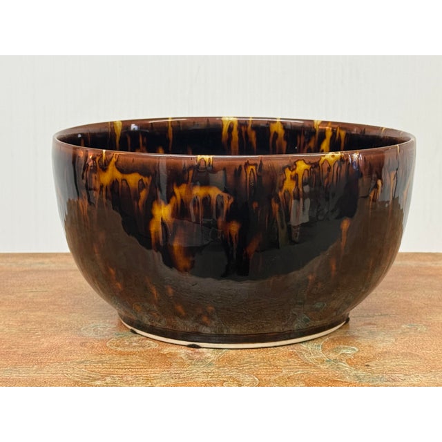 Contemporary Martino Interiors Tortoiseshell Glaze Ceramic Bowl For Sale - Image 3 of 12