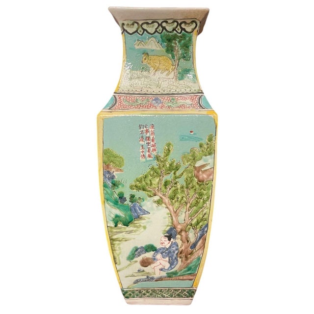 Chinese Pair of Early 20th Century Chinese Famille Verte Porcelain Vases W/ Kangxi Mark For Sale - Image 3 of 13