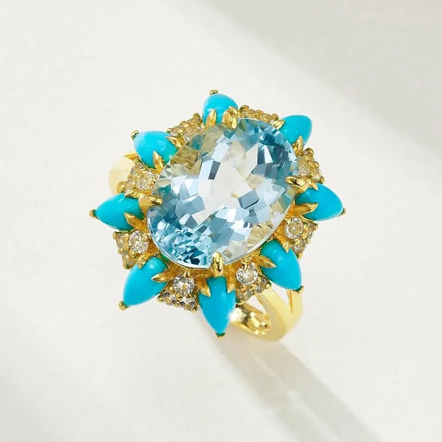 Not Yet Made - Made To Order Kai Blue Topaz Turquoise Aquamarine Cocktail Ring in 14k Gold Ring, size 6.5 For Sale - Image 5 of 12