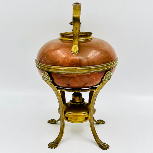 Late 19th Century Antique 1886 Gorham Copper and Brass Kettle With Brass Lion Claw Foot Stand and Spirit Burner For Sale - Image 5 of 16