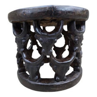 Vintage Tribal Carved African Hardwood Stool/Side Table For Sale