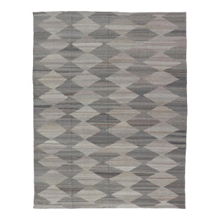 Grey, Lt Green Hand Woven Flat-Weave Kilim Rug by Keivan Woven Arts 8'10 X 12'0 For Sale