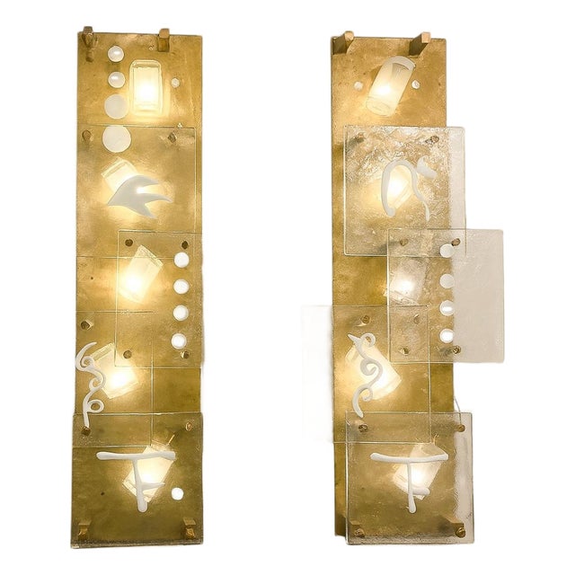 Mid-Century Modern Wall Lights in Glass and Brass, Italy, Set of 2 For Sale