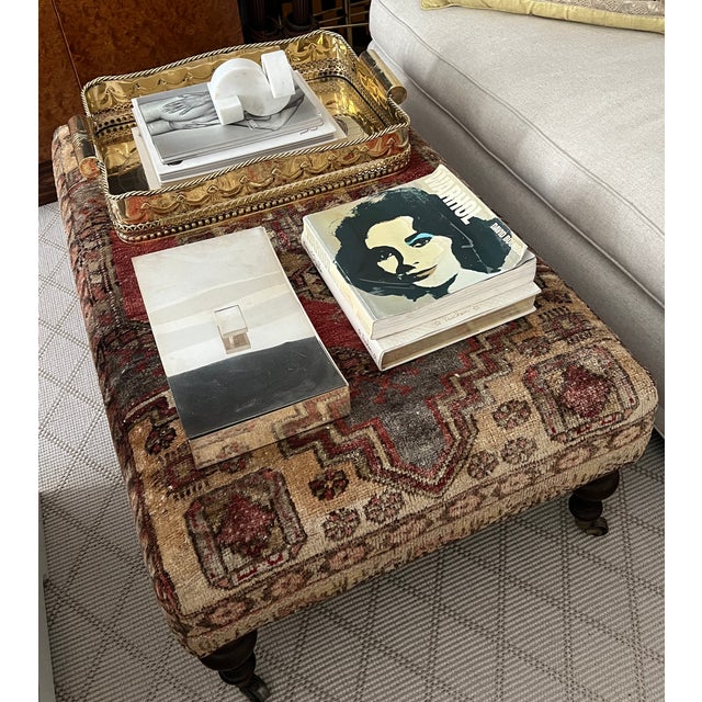 A vintage Turkish Anatolian rug stool featuring rich, gorgeous color and a truly one-of-a-kind design and layout. Resting...