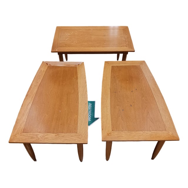 1960s Mid-Century Tomlinson "Sophisticate" Pecan & Butternut End Tables - 3 Pieces For Sale