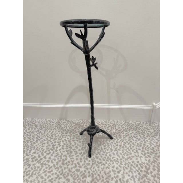 Contemporary Organic Modern Sculptural Cast Iron Faux Bois Pedestal Side Table With Glass Top, Giacometti Sty For Sale - Image 3 of 8