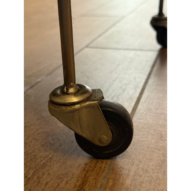 1960s Vintage Two-Tier Brass Tone Rolling Bar Cart | Mid Century Modern Industrial For Sale - Image 5 of 5