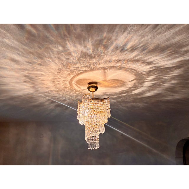1960s French Style Custom Designed Crystal Waterfall Flush Mount Chandelier – 1 Light For Sale - Image 10 of 18