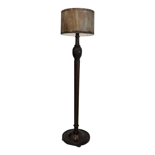 Vintage Mid 20th Century Dark Wood Carved Floor Lamp – Ornate Traditional Design For Sale