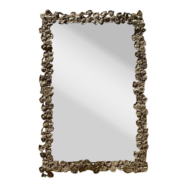 Vintage Boho Hammered Metal Floral Ring Mirror For Sale