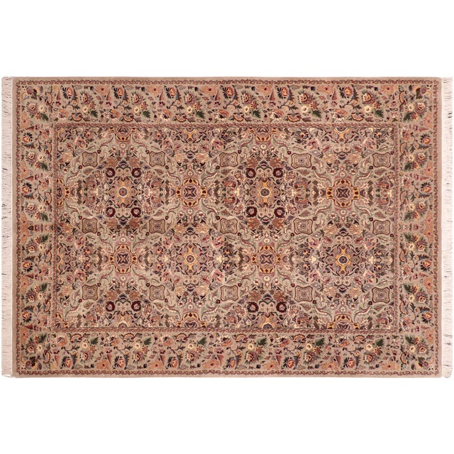 Gray Shabby Chic Floral 1990's Pak-Persian Taupe/Green Wool Rug - 6'1'' X 8'11'' For Sale - Image 8 of 9