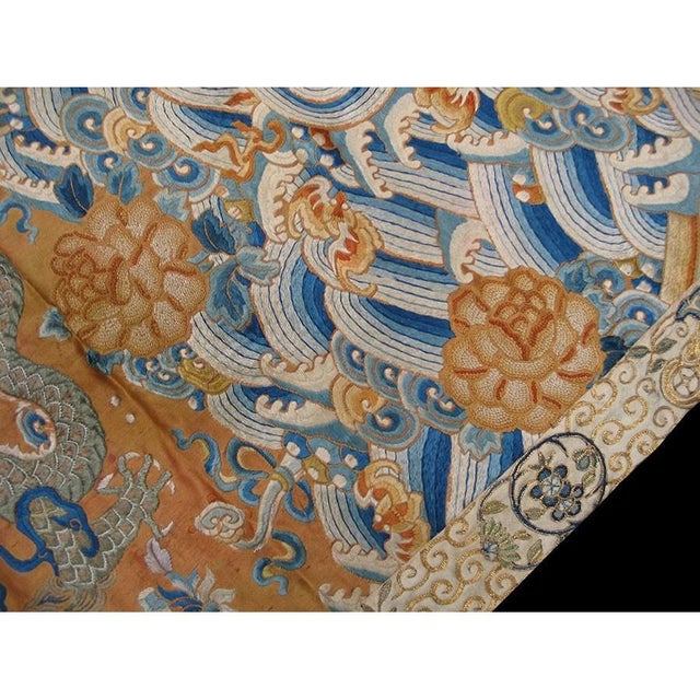 Chinese 1850s Coral Antique Cloud Band Chinese Dragon Koi Fish Design Silk Textile For Sale - Image 3 of 4