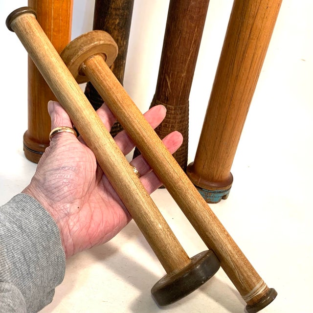 Shabby Chic Early 20th Century Wooden Textile Quills Mixed Set of 8 For Sale - Image 3 of 12