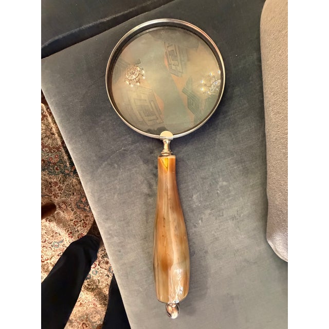 Tan Large Horn Handle Magnifying Glass With Brassed Accents For Sale - Image 8 of 8