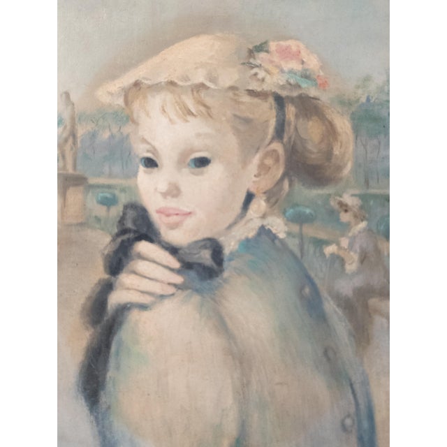 We are selling this nice Mid-century portrait of a young lady. This painting is done very stylistically with the young...