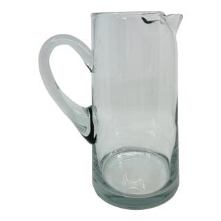 Vintage MCM Hand Blown Clear Glass Pitcher For Sale
