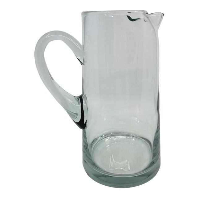 Vintage MCM Hand Blown Clear Glass Pitcher For Sale