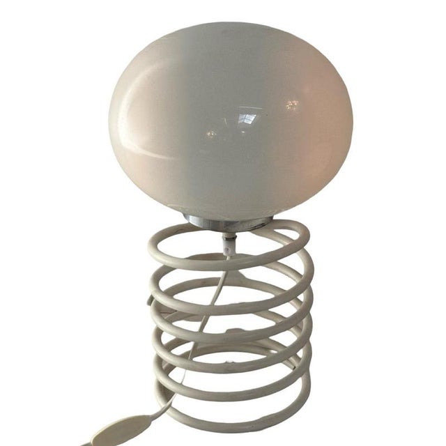 Metal Space Age Design Table Lamp in Opaline Glass Mounted on a Spiral Base by Ingo Maurer for Honsel For Sale - Image 7 of 9