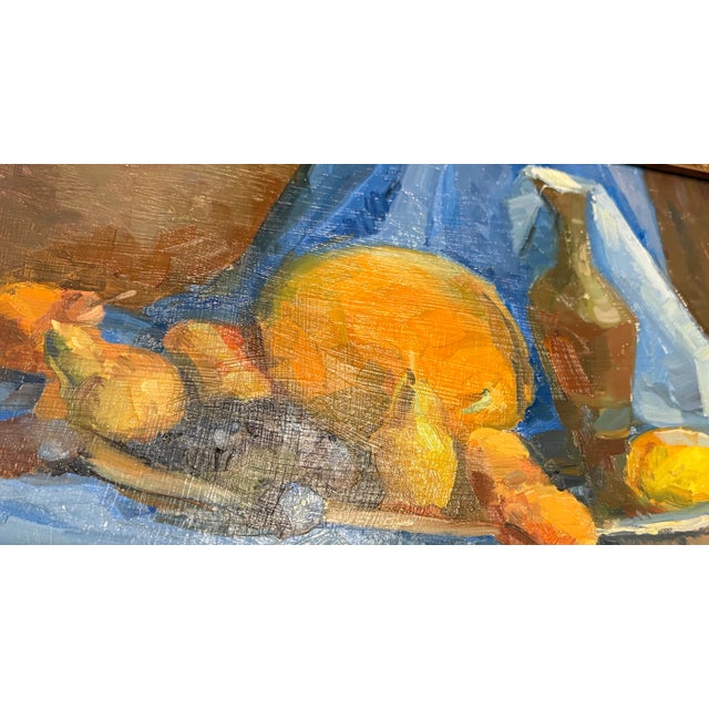 Postmodern Midcentury Fauvist Post-Cubist Oil Still Life of Bottle and Fruit, Framed For Sale - Image 3 of 6