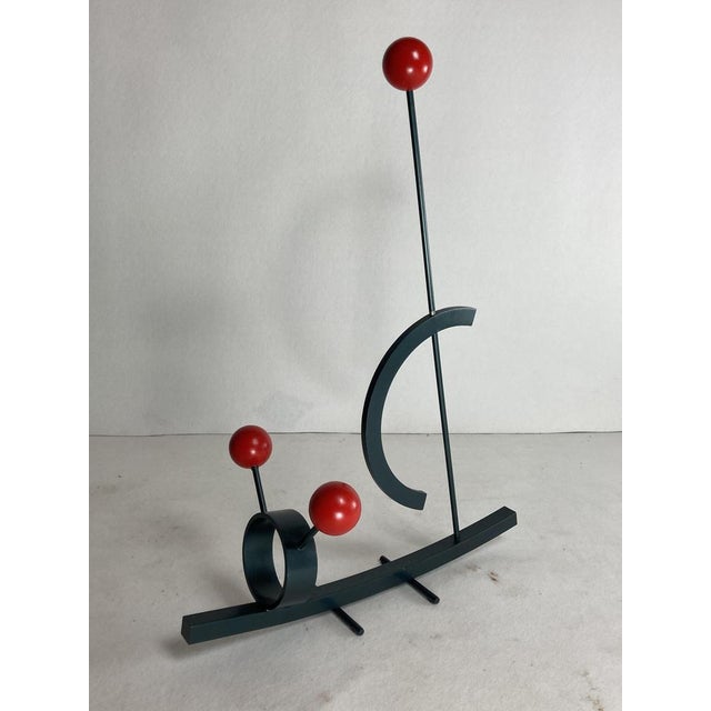 Lovely large ( W70 cm H 89 D 31 cm ) artwork in green metal with red spheres. The metal is still in great condition with...