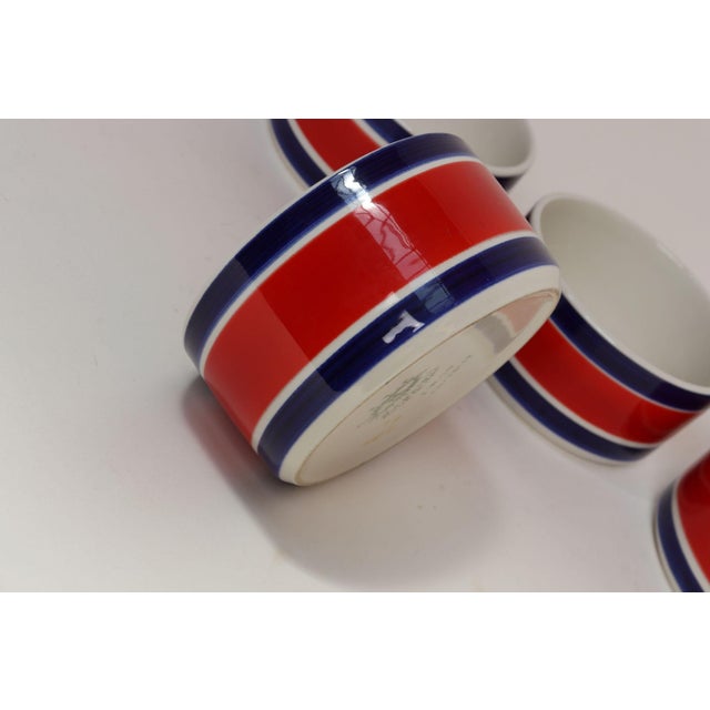 Set of Four Vintage Italian Red, White and Blue Striped Ceramic Bowls by Mancioli For Sale - Image 10 of 14