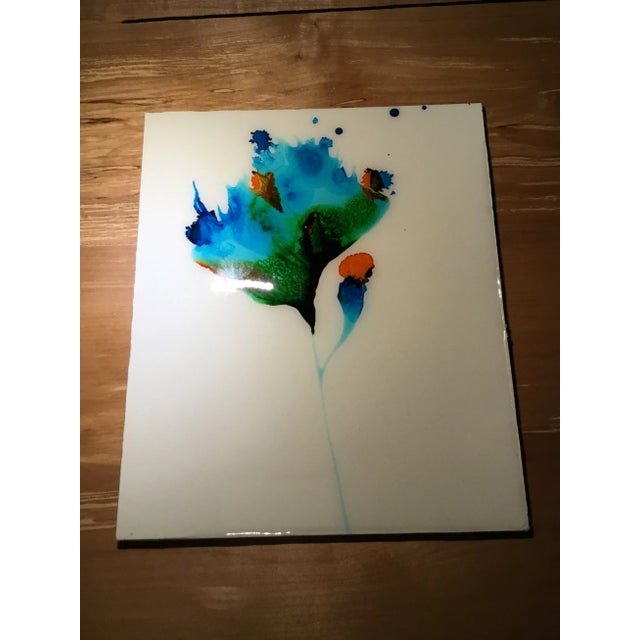 Resin botanical abstract Art. Made with clear resin and Alcohol Ink on panel, signed on back. These are poured and shaped...