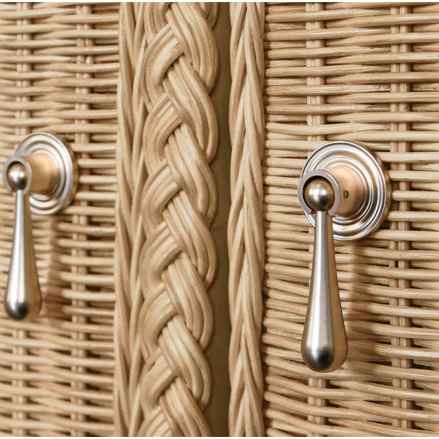Wood Matthew Izzo Home Evander Wrapped Rattan Four Door Buffet With Satin Brass Door Pulls For Sale - Image 7 of 8