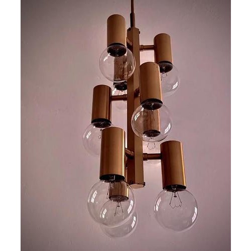 X-Large 1970s 9 Bulb Brass Chandelier For Sale - Image 9 of 11
