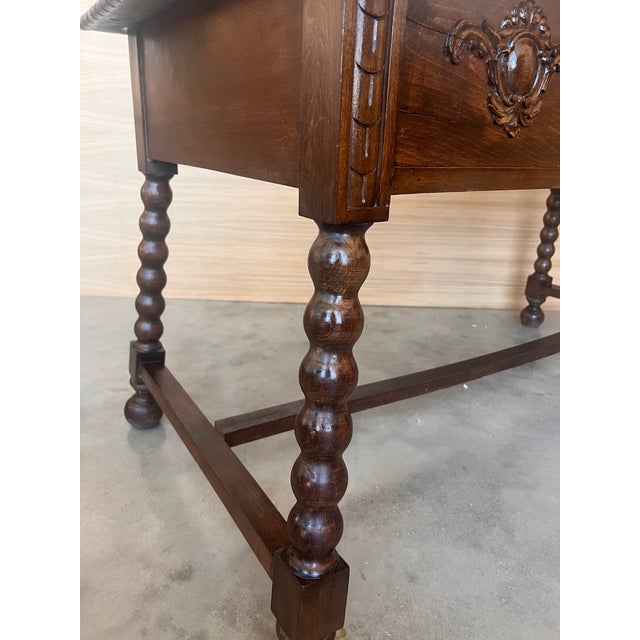 Brown 19th Century Spanish Baroque Style Oak Library Table or Desk For Sale - Image 8 of 11