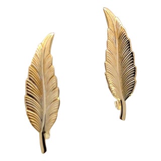 1990s Pair of Tiffany & Co Estate Leaf Earrings Clip-on 14k Gold Plated For Sale