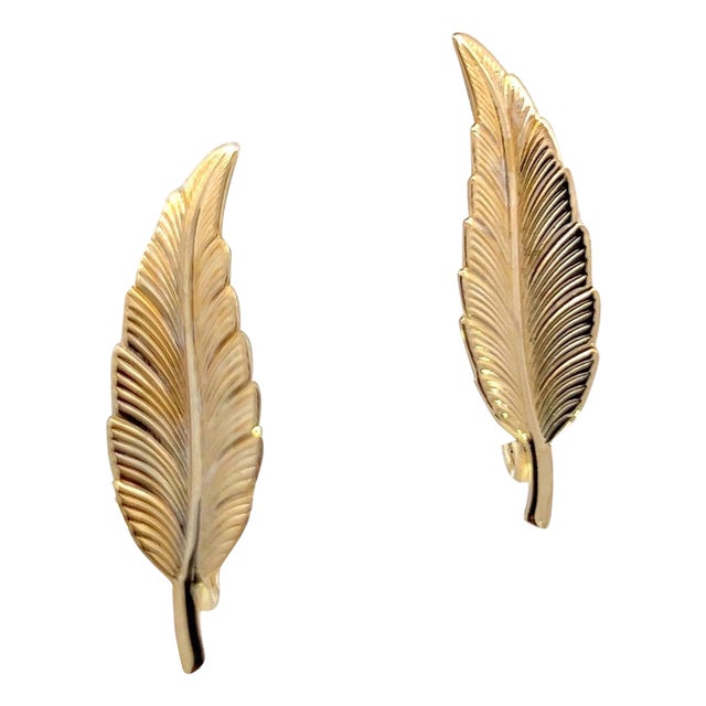 1990s Pair of Tiffany & Co Estate Leaf Earrings Clip-on 14k Gold Plated For Sale